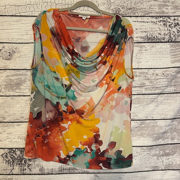 Calvin Klein Tops - Calvin Klein Abstract Watercolor Print Cowl Neck Sleeveless Top Size XL
